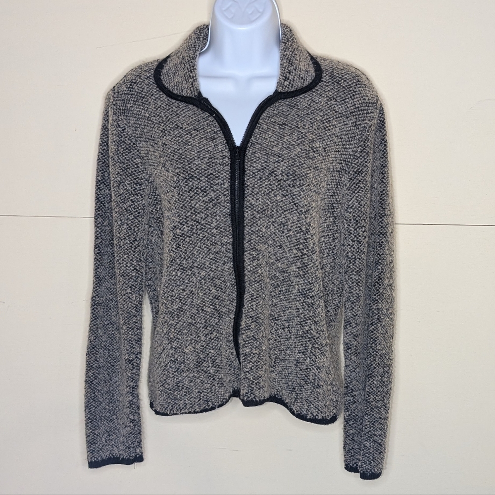 Talbots Knit Zip Up Sweater Gray and Black